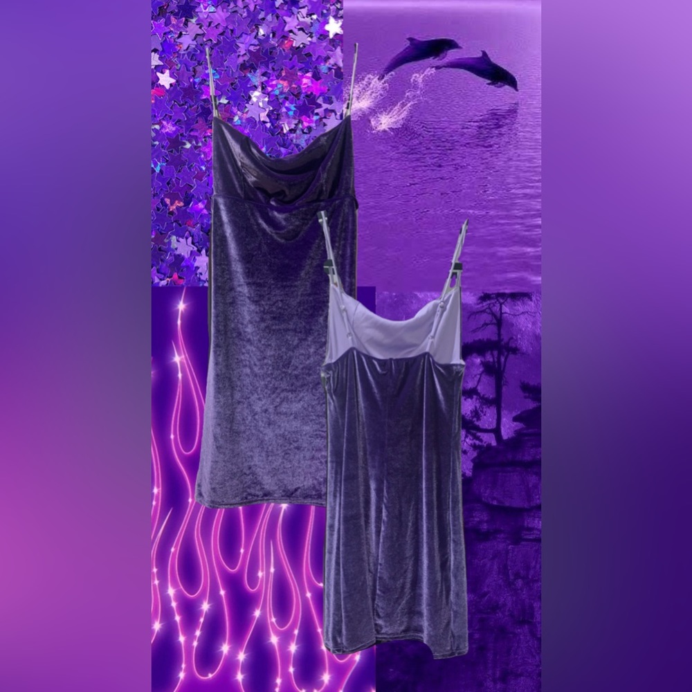 PURPLE VELVET THIN STRAP DRESS: SMALL - LUCY IN THE SKY